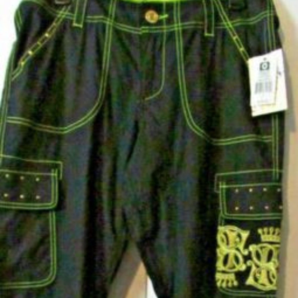 NWT Womens Sz 7 Black Crop Pants Gold Trim/Rivets